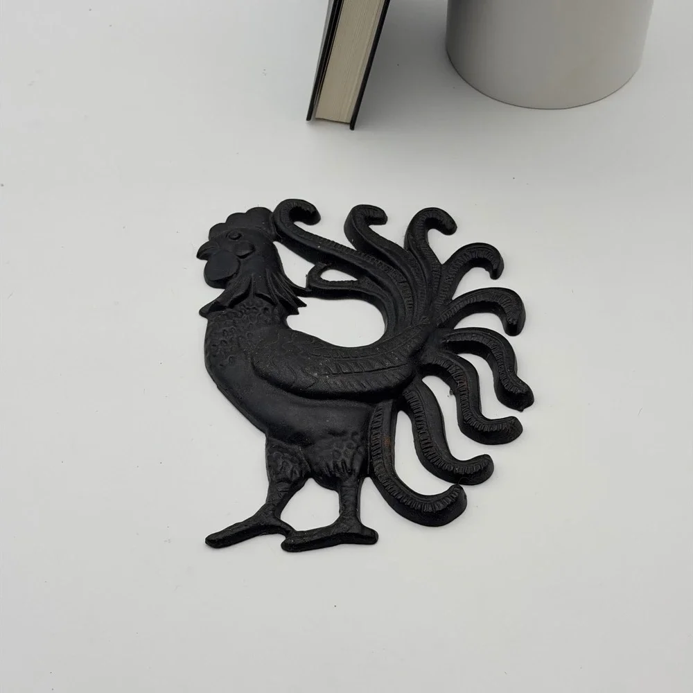Vintage Cast Iron Rooster Wall Decor Black Farmhouse Kitchen Hanging 9